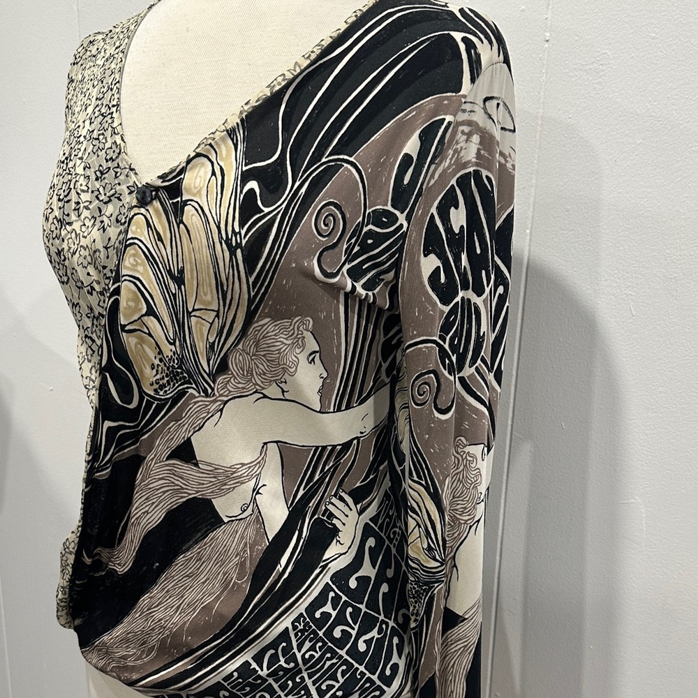 Unique Jean Paul Gaultier top blouse faces black brown white silk blend size M